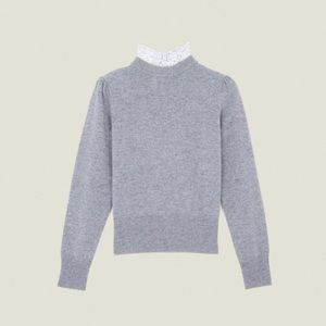 Sandro turtleneck ruffled collar gray pullover sweater
